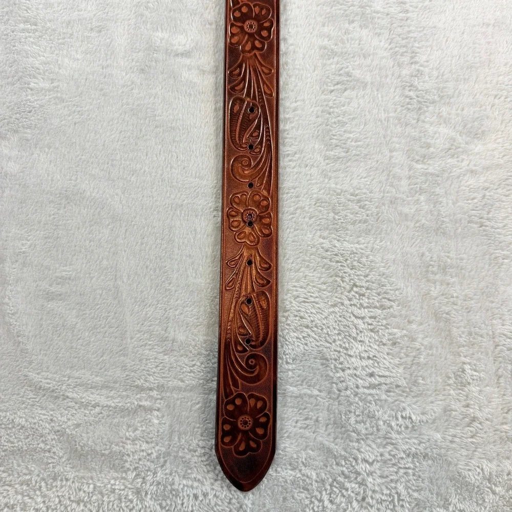 Kacey Lee Longhorn Embossed Leather Belt Western Rodeo Cowboy Women Size L